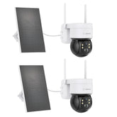 Pack of 2, 4MP Pan & Tilt Wire-Free IP Camera, Battery/Solar Powered, Color Night Vision, 2-Way Audio, Works with Alexa, PIR Humanoid Detection